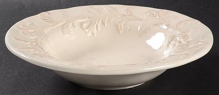 Embossed Floral Cream Large Rim Soup Bowl