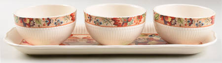 Majestic Floral Condiment Set-3 Open Bowls & Tray