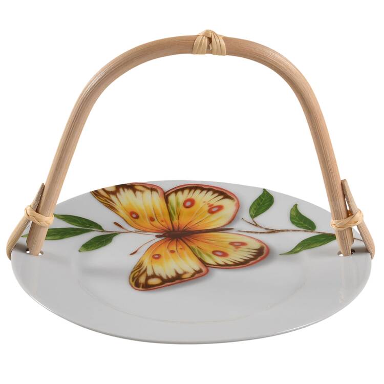 Butterfly 5 3/8"-5 5/8" Bamboo Handled Serving Plate  HC