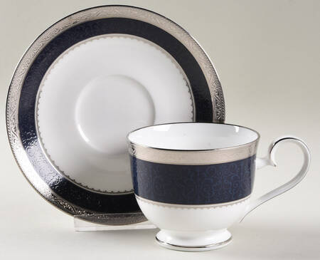 Odessa Cobalt Platinum Footed Cup & Saucer Set