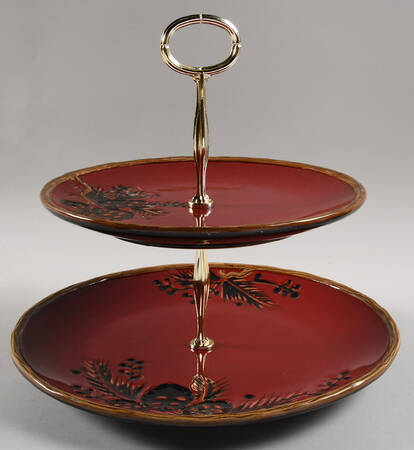 Northwoods Red 6 5/8"-10"  2 Tiered Serving Tray (Dp, Sp) HC