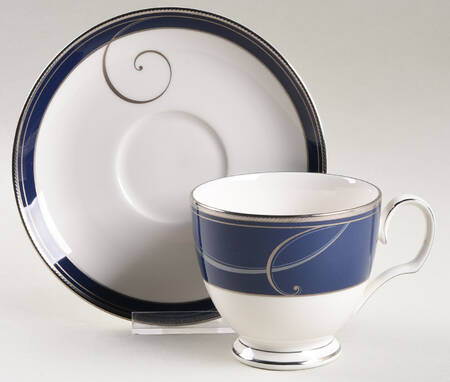 Platinum Wave Indigo Footed Cup & Saucer Set