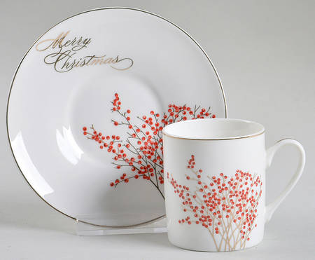 Red Berry Flat Demitasse Cup & Saucer Set