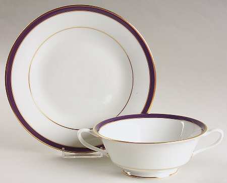 Annapolis Blue Footed Cream Soup Bowl & Saucer Set