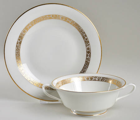 Golden Glen Footed Cream Soup Bowl & Saucer Set by Oxford (Div of Lenox)