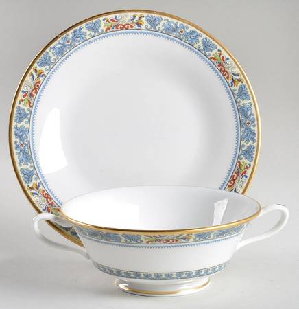 Palisades Footed Cream Soup Bowl & Saucer Set