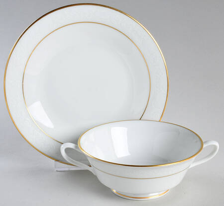 White Lace Footed Cream Soup Bowl & Saucer Set by Oxford (Div of Lenox)