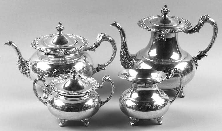 Ascot (Silverplate, Hollowware) (4 Piece) Silverplate Tea Set
