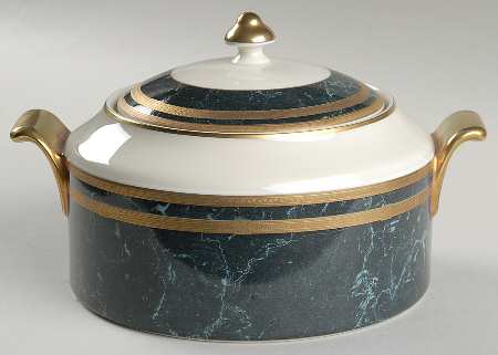 Black Travertine Round Covered Vegetable
