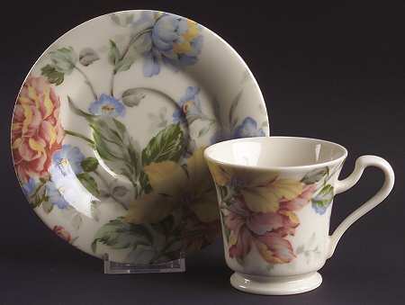 English Tapestry Footed Cup & Saucer Set