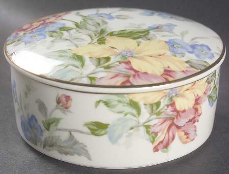 English Tapestry Round Box & Lid