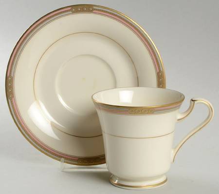 Insignia Pink Gray Footed Cup & Saucer Set