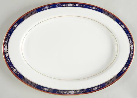 Tapestry Blue 15" Oval Serving Platter