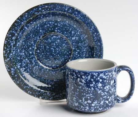 Blue Spackle Flat Cup & Saucer Set