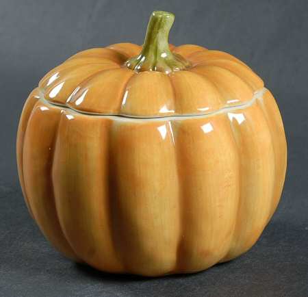 Pumpkin Sugar Bowl & Lid W/Spoon