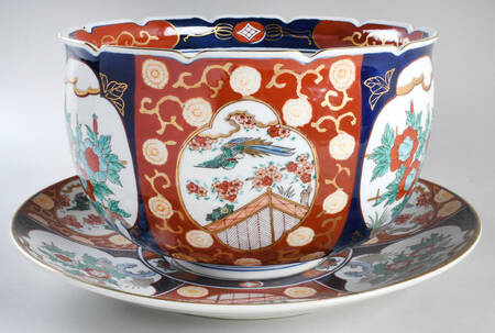 Gold Imari Punch Bowl & Stand