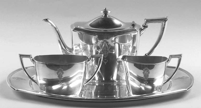 Bird of Paradise (Silverplate, 1923, Hollowware) 4 Piece Tea Set (with Tray)