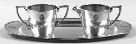 Bird of Paradise (Silverplate, 1923, Hollowware) Plated Individual Creamer, Sugar and Tray