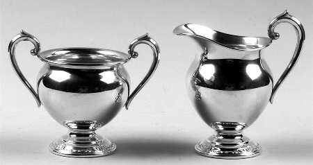 Damask Rose (Sterling, 1946, Hollowware) Mini Sterling Creamer and Open Sugar