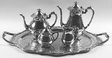 Glenrose (Silverplate, 1908, Hollowware) 5-Piece Silverplate Tea Set (with Tray)