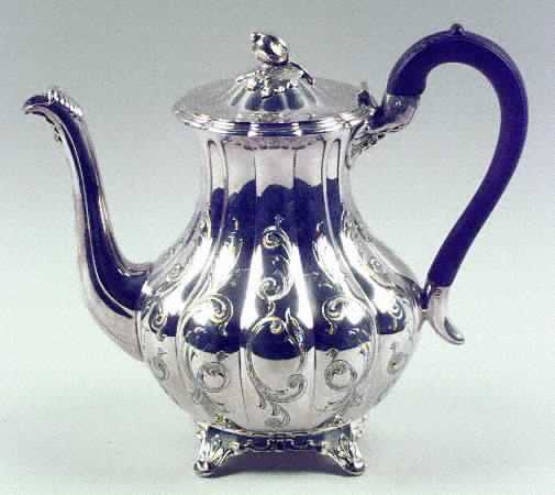 Melon-Hand Chased (Silverplate, Hollowware) Coffee Pot with Wood Handle