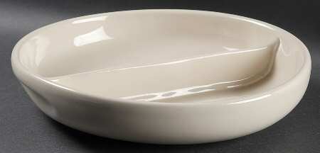 Russel Wright Linen Creme Round Divided Vegetable Bowl