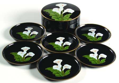 Calla Lily 8 Pc Plastic Coaster Set (6 Coasters & Round Box)