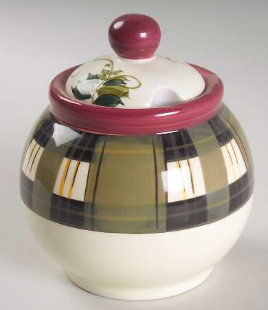 Strawberry Plaid Sugar Bowl & Lid