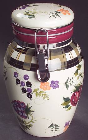 Strawberry Plaid Large Canister & Lid