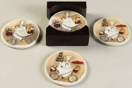 Chefs to Go Thirst Coaster with Wood Holder - Set of 4