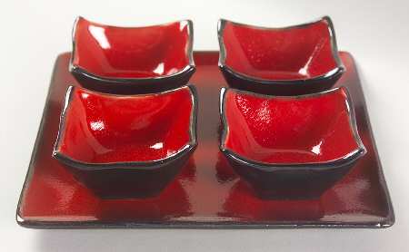Sunset Round Dip Bowl Set-4 Bowls & Tray