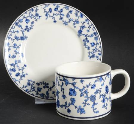 Blue Toile Flat Cup & Saucer Set