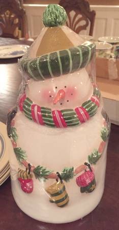 Festive Snowman Figural Cookie Jar & Lid