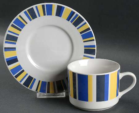 Hampton Stripe Flat Cup & Saucer Set