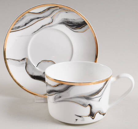 Harper (Gold Trim) Accent Flat Cup & Saucer Set