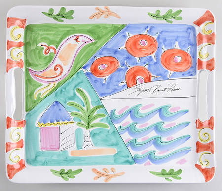 Tickled Pink 17" Rectangular Handled Tray