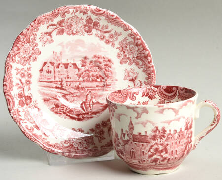 Avon Scenes Red Flat Demitasse Cup & Saucer Set