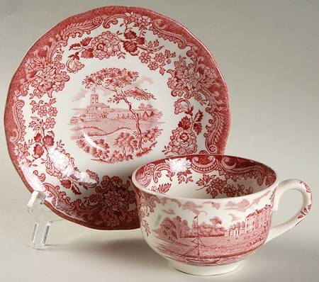 Avon Scenes Red Flat Cup & Saucer Set