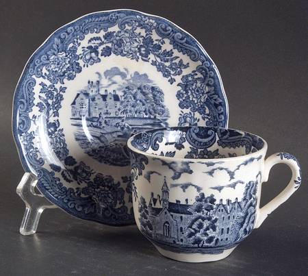 Avon Scenes Blue Flat Cup & Saucer Set