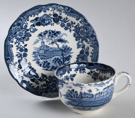 Avon Scenes Blue Flat Cup & Saucer Set