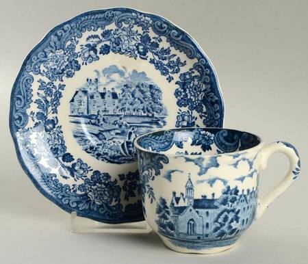 Avon Scenes Blue Flat Demitasse Cup & Saucer Set