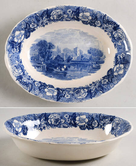 Thames River Scenes Blue 8" Oval Vegetable Bowl