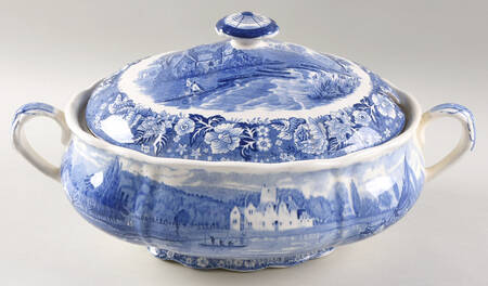Thames River Scenes Blue Oval Tureen & Lid
