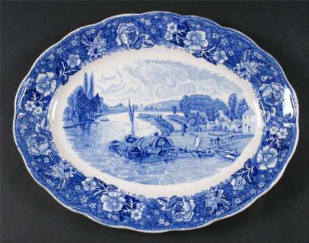 Thames River Scenes Blue 14" Oval Serving Platter