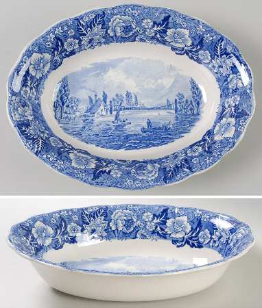 Thames River Scenes Blue 9" Oval Vegetable Bowl