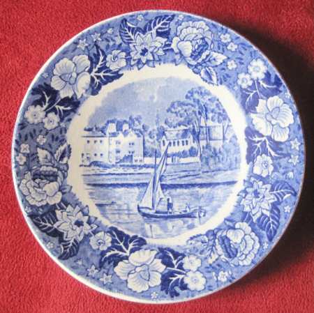Thames River Scenes Blue Saucer for Flat Demitasse Cup