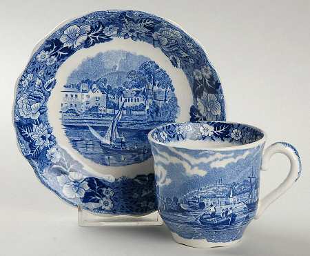 Thames River Scenes Blue Flat Demitasse Cup & Saucer Set