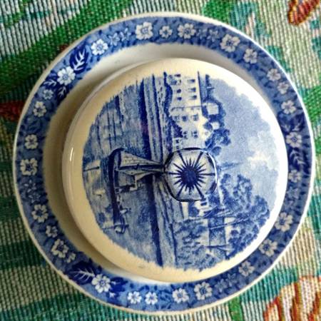Thames River Scenes Blue Round Covered Butter