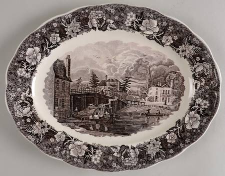 Thames River Scenes Black 12" Oval Serving Platter