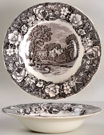 Thames River Scenes Black Rim Fruit/Dessert (Sauce) Bowl